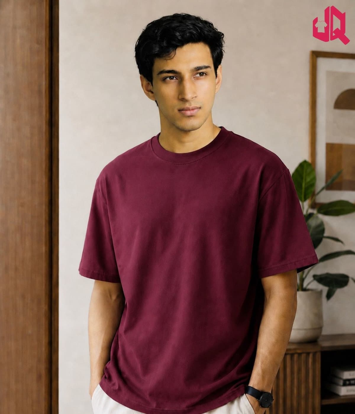 Solid Drop shoulder T-shirt -Maroon