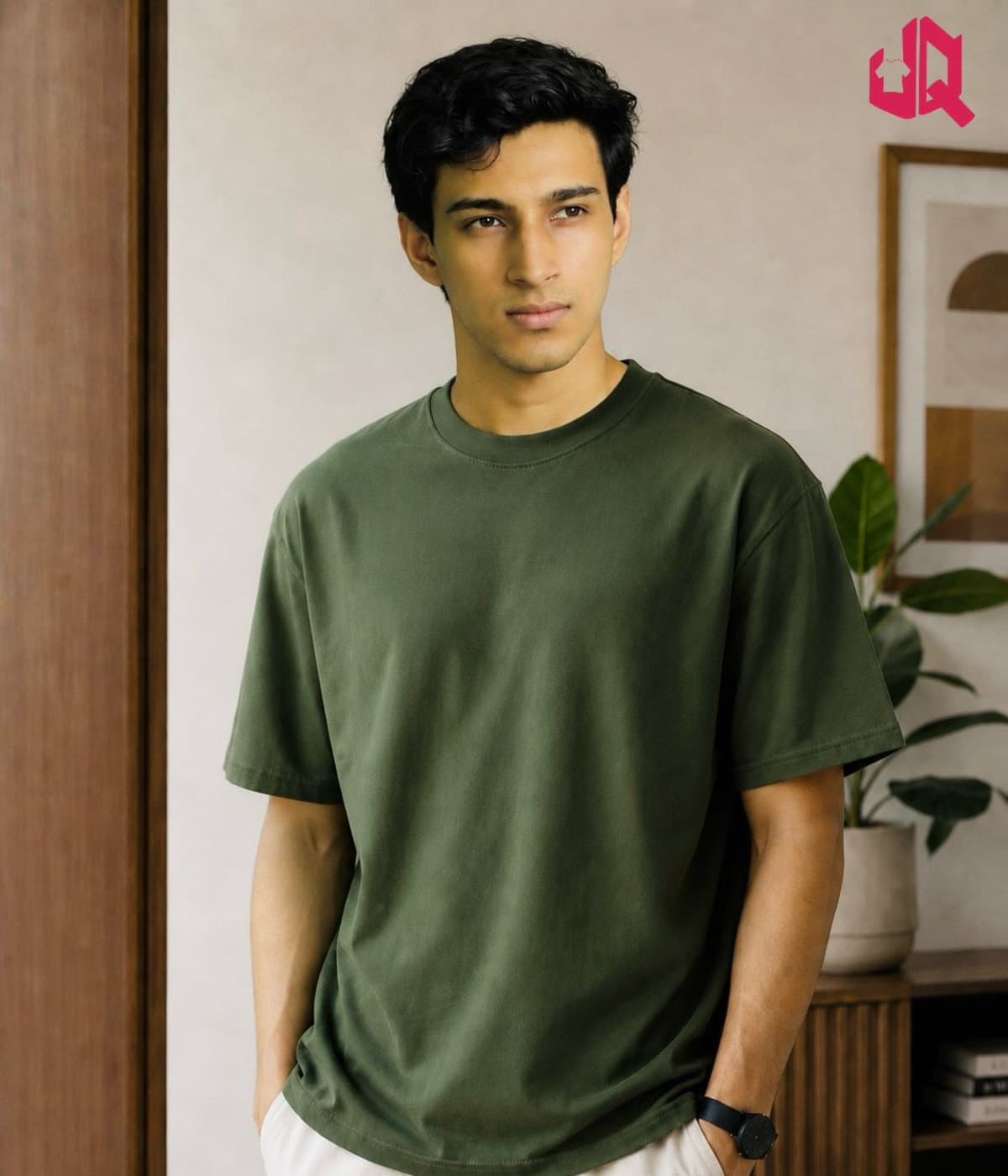 Solid Drop shoulder T-shirt -Olive Green