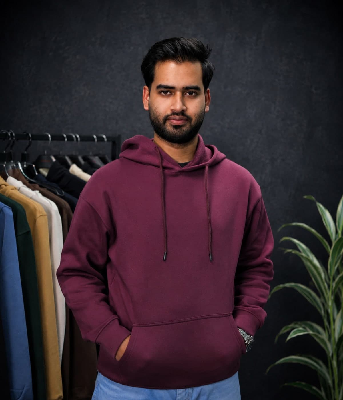 Premium Drop Shoulder Hoodie-Maroon(01)