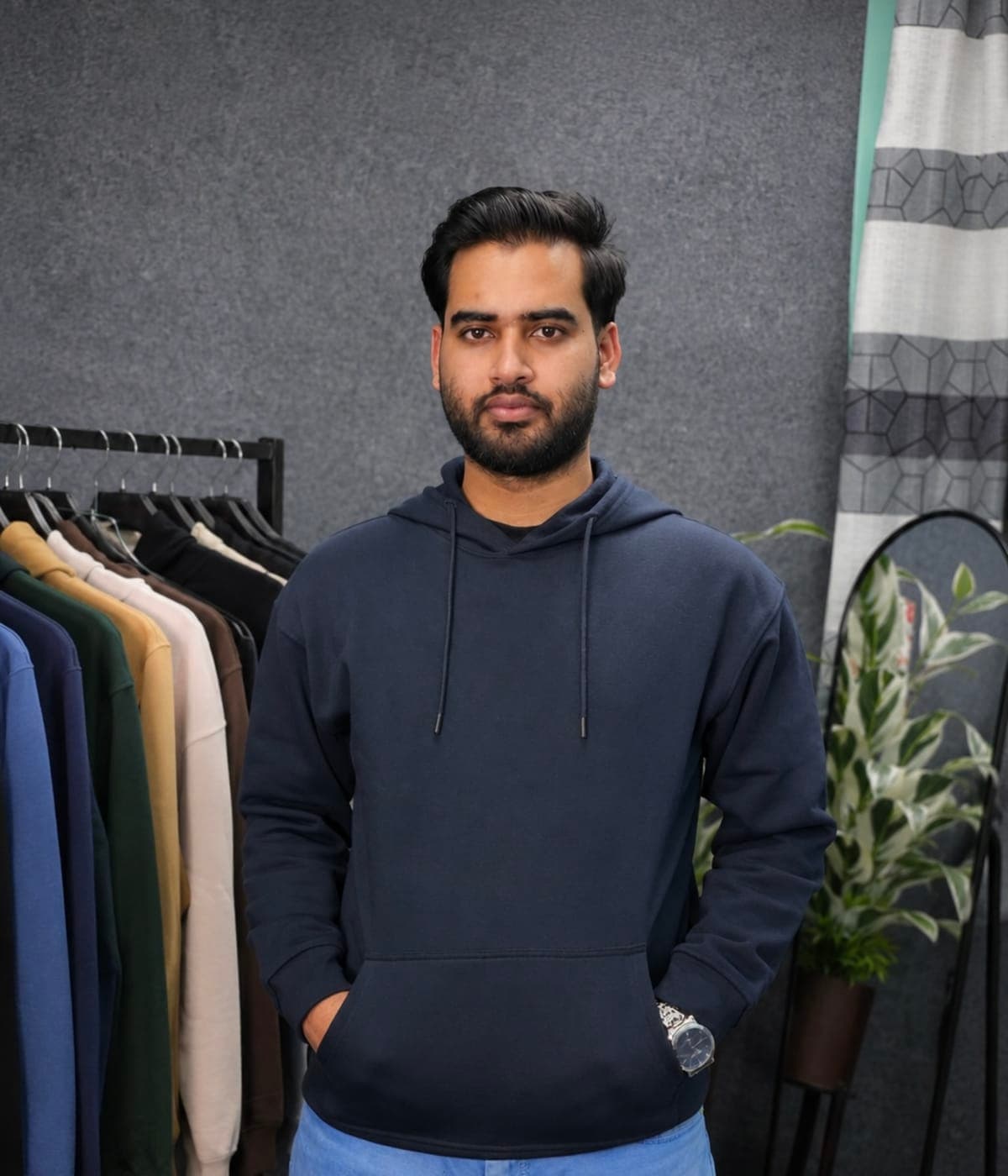 Premium Drop Shoulder Hoodie-Navy Blue