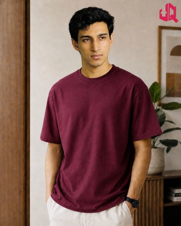 Solid Drop shoulder T-shirt -Maroon