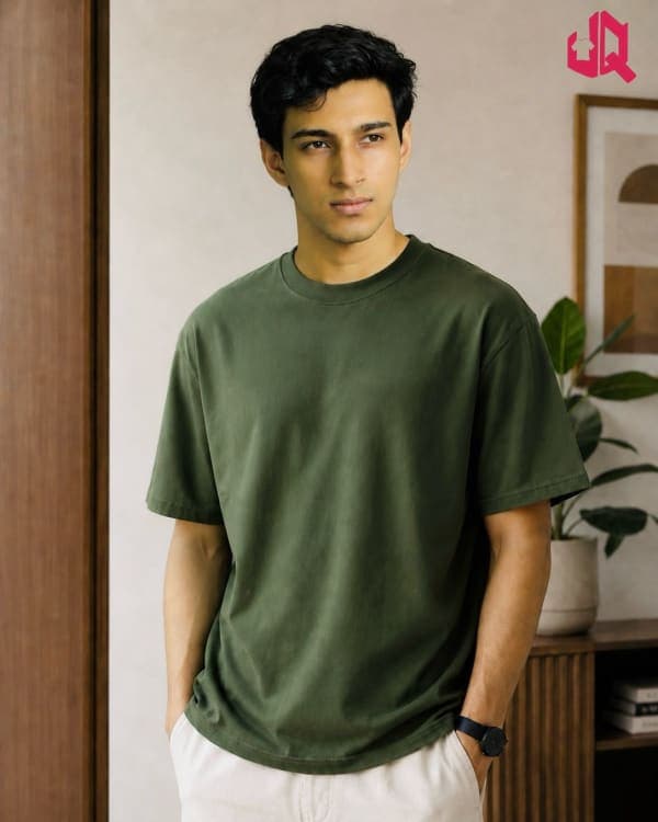 Solid Drop shoulder T-shirt -Olive Green