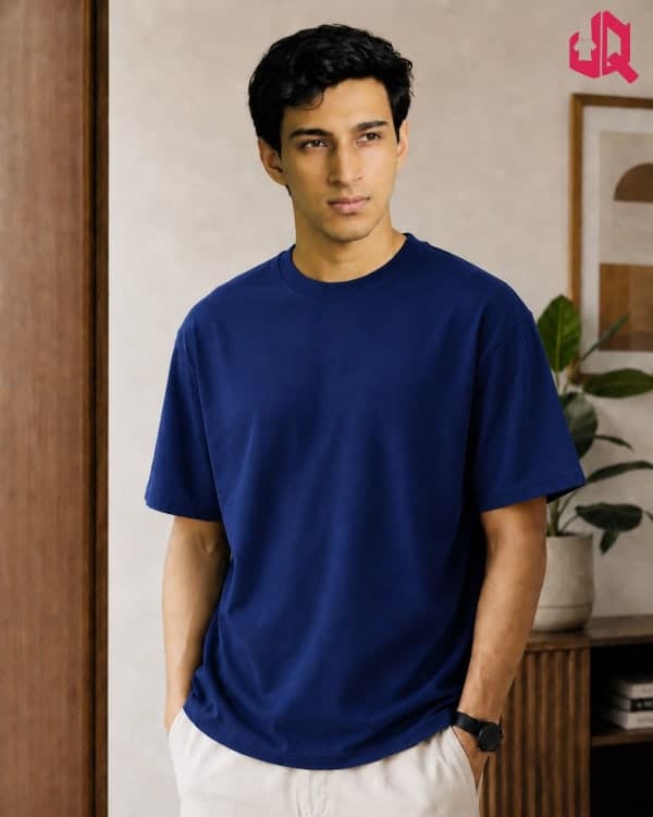 Solid Drop shoulder T-shirt -Navy Blue